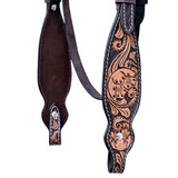 Hilason Horse Floral Hand Carved American Leather Breast Collar Headstall Dark Brown