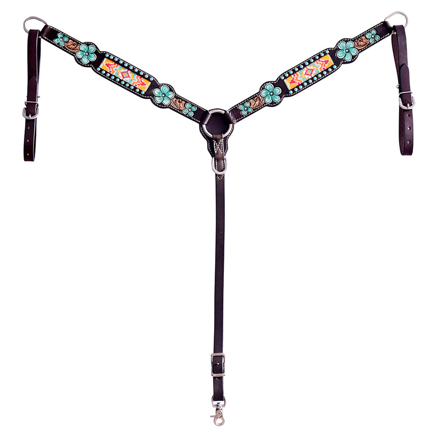 Hilason H. Floral Hand Painted American Leather Breast Collar by Hilason – Cowboy and equestrian accessories