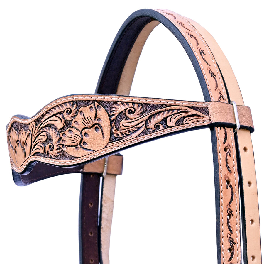 Hilason Horse Floral Hand Carved American Leather Breast Collar Headstall Tan