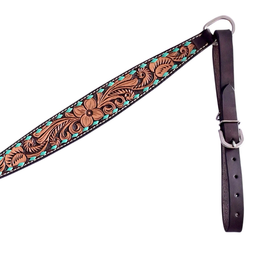 Hilason Horse Floral Hand Carved American Leather Breast Collar Headstall Dark Brown