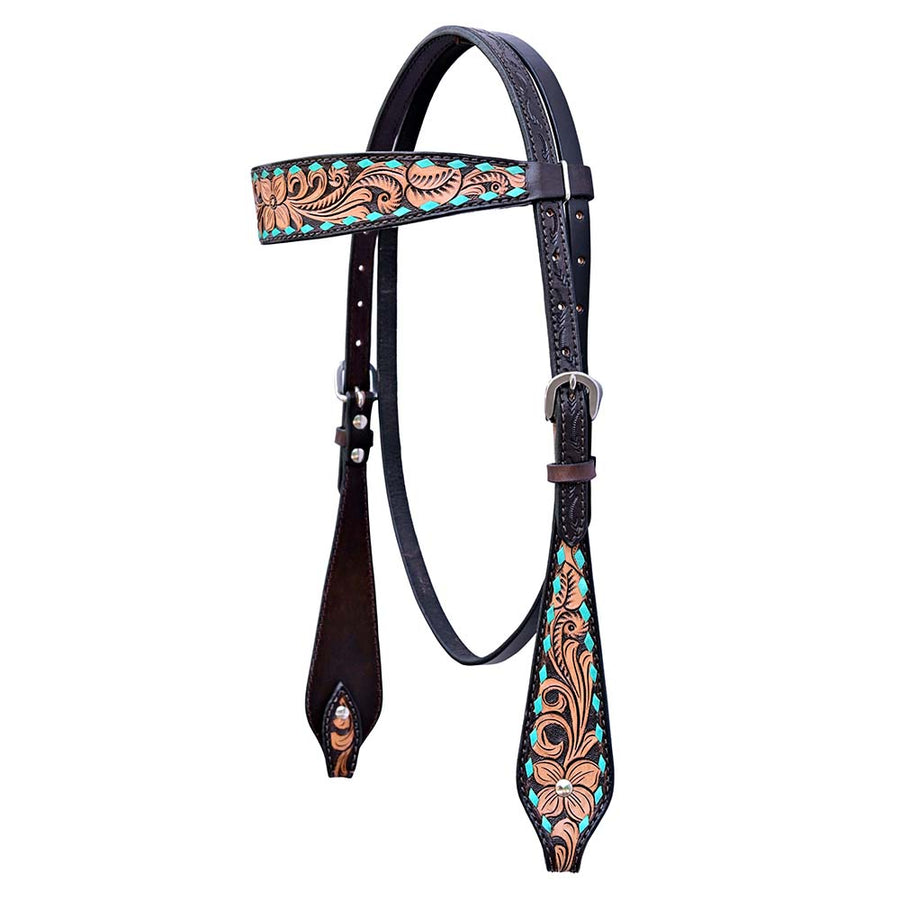 Hilason W. H. Floral Hand Carved American Leather Headstall Dark Brown by Hilason – Cowboy and equestrian accessories