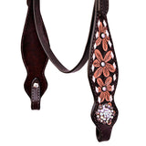 COMFYTACK Horse Floral Hand Carved Headstall Breast Collar Genuine Leather Concho Dark Brown