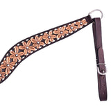 COMFYTACK Horse Floral Hand Carved Headstall Breast Collar Genuine Leather Concho Dark Brown