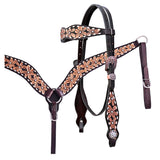 COMFYTACK Horse Floral Hand Carved Headstall Breast Collar Genuine Leather Concho Dark Brown