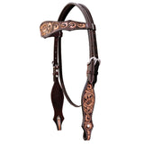 COMFYTACK Horse Floral Hand Carved Headstall Breast Collar Genuine Leather Brown