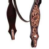 COMFYTACK Horse Floral Hand Carved Headstall Breast Collar Genuine Leather Brown