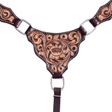 COMFYTACK Horse Floral Hand Carved Headstall Breast Collar Genuine Leather Brown