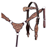 COMFYTACK Horse Floral Hand Carved Headstall Breast Collar Genuine Leather Brown