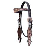 COMFYTACK Horse Floral Hand Carved Headstall Breast Collar Genuine Leather Dark Brown