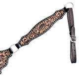 COMFYTACK Horse Floral Hand Carved Headstall Breast Collar Genuine Leather Dark Brown