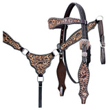 COMFYTACK Horse Floral Hand Carved Headstall Breast Collar Genuine Leather Dark Brown