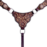 COMFYTACK Horse Floral Hand Carved Headstall Breast Collar Genuine Leather Concho Dark Brown