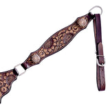 COMFYTACK Horse Floral Hand Carved Headstall Breast Collar Genuine Leather Concho Dark Brown