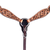 COMFYTACK Horse Floral Hand Carved Headstall Breast Collar Genuine Leather Concho Brown / Tan