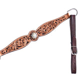 COMFYTACK Horse Floral Hand Carved Headstall Breast Collar Genuine Leather Concho Brown / Tan