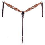 COMFYTACK Horse Floral Hand Carved Headstall Breast Collar Genuine Leather Concho Brown / Tan