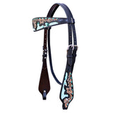 Hilason Horse Floral Hand Carved American Leather Breast Collar Headstall Black