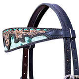 Hilason Horse Floral Hand Carved American Leather Breast Collar Headstall Black