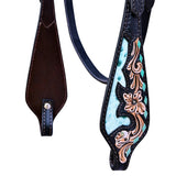 Hilason Horse Floral Hand Carved American Leather Breast Collar Headstall Black