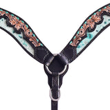 Hilason Horse Floral Hand Carved American Leather Breast Collar Headstall Black