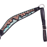 Hilason Horse Floral Hand Carved American Leather Breast Collar Headstall Black