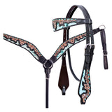 Hilason Horse Floral Hand Carved American Leather Breast Collar Headstall Black