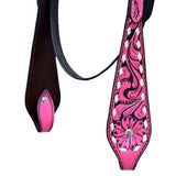 Hilason Horse Floral Hand Carved American Leather Breast Collar Headstall Pink