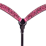 Hilason Horse Floral Hand Carved American Leather Breast Collar Headstall Pink