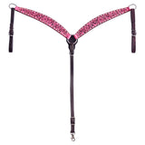 Hilason Horse Floral Hand Carved American Leather Breast Collar Headstall Pink