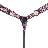 Hilason Horse Floral Hand Painted American Leather Breast Collar Headstall W/ Beaded Work Dark Brown