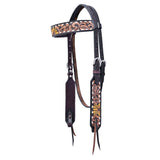 Hilason Horse Floral Hand Painted American Leather Breast Collar Headstall Dark Brown