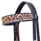 Hilason Horse Floral Hand Painted American Leather Breast Collar Headstall Dark Brown