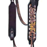 Hilason Horse Floral Hand Painted American Leather Breast Collar Headstall Dark Brown