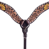 Hilason Horse Floral Hand Painted American Leather Breast Collar Headstall Dark Brown