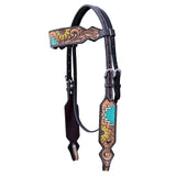 Hilason Horse Floral Hand Painted American Leather Breast Collar Headstall Dark Brown