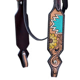 Hilason Horse Floral Hand Painted American Leather Breast Collar Headstall Dark Brown