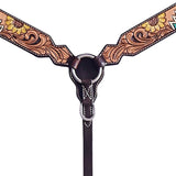 Hilason Horse Floral Hand Painted American Leather Breast Collar Headstall Dark Brown