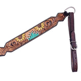 Hilason Horse Floral Hand Painted American Leather Breast Collar Headstall Dark Brown