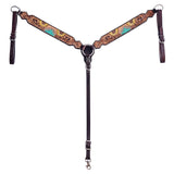 Hilason Horse Floral Hand Painted American Leather Breast Collar Headstall Dark Brown