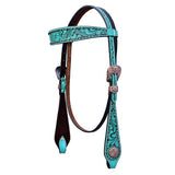 Hilason Horse Floral Hand Painted American Leather Breast Collar Headstall Turquoise