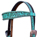 Hilason Horse Floral Hand Painted American Leather Breast Collar Headstall Turquoise