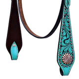 Hilason Horse Floral Hand Painted American Leather Breast Collar Headstall Turquoise