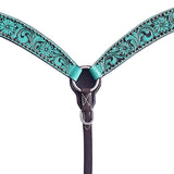 Hilason Horse Floral Hand Painted American Leather Breast Collar Headstall Turquoise