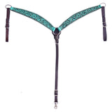 Hilason Horse Floral Hand Painted American Leather Breast Collar Headstall Turquoise