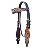 Hilason Horse Floral Hand Carved American Leather Breast Collar Headstall Dark Brown