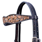 Hilason Horse Floral Hand Carved American Leather Breast Collar Headstall Dark Brown