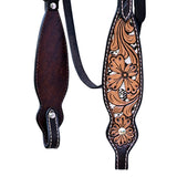 Hilason Horse Floral Hand Carved American Leather Breast Collar Headstall Dark Brown