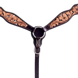 Hilason Horse Floral Hand Carved American Leather Breast Collar Headstall Dark Brown