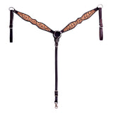 Hilason Horse Floral Hand Carved American Leather Breast Collar Headstall Dark Brown