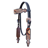 Hilason Horse Floral Hand Painted American Leather Breast Collar Headstall Dark Brown